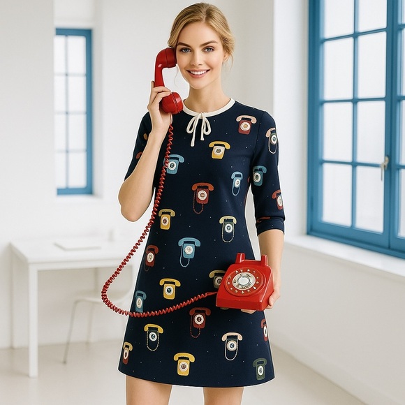 Ted Baker RARE mod telephone print shift dress *shop@iamwarrior - Picture 1 of 15